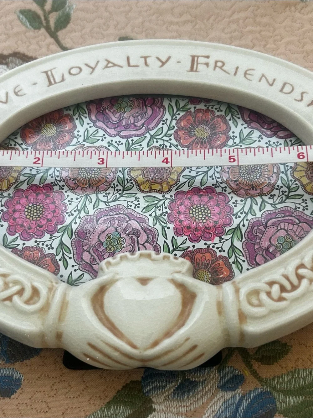Russ Ceramic Oval Frame with Pink, Yellow and Green Floral Insert